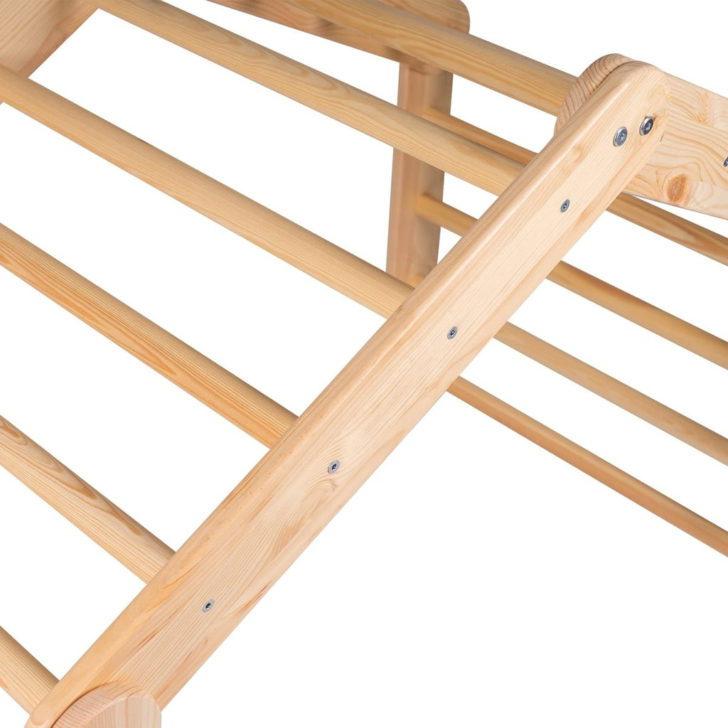 Indoor Large Wooden Montessori Climbing Ladder with Tent Cover for Kids (Blue-Grey) – Foldable Birch Plywood Frame (Natural Wood) - Tiny Tugz™