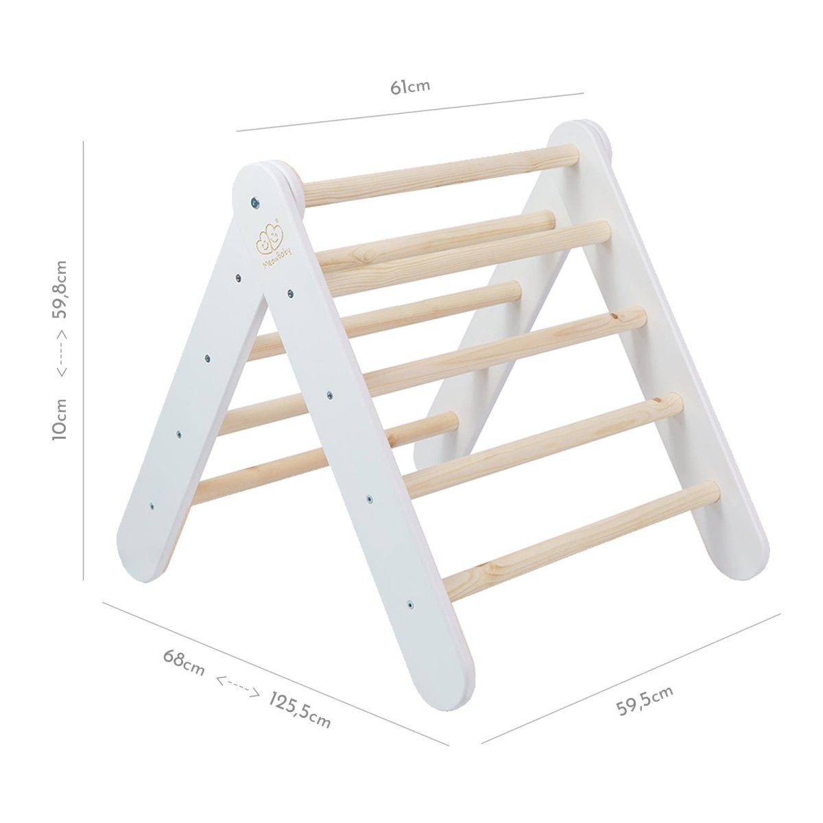 Indoor Large Wooden Montessori Climbing Ladder with Tent Cover for Kids (Blue-Grey) – Foldable Birch Plywood Frame (White) - Tiny Tugz™