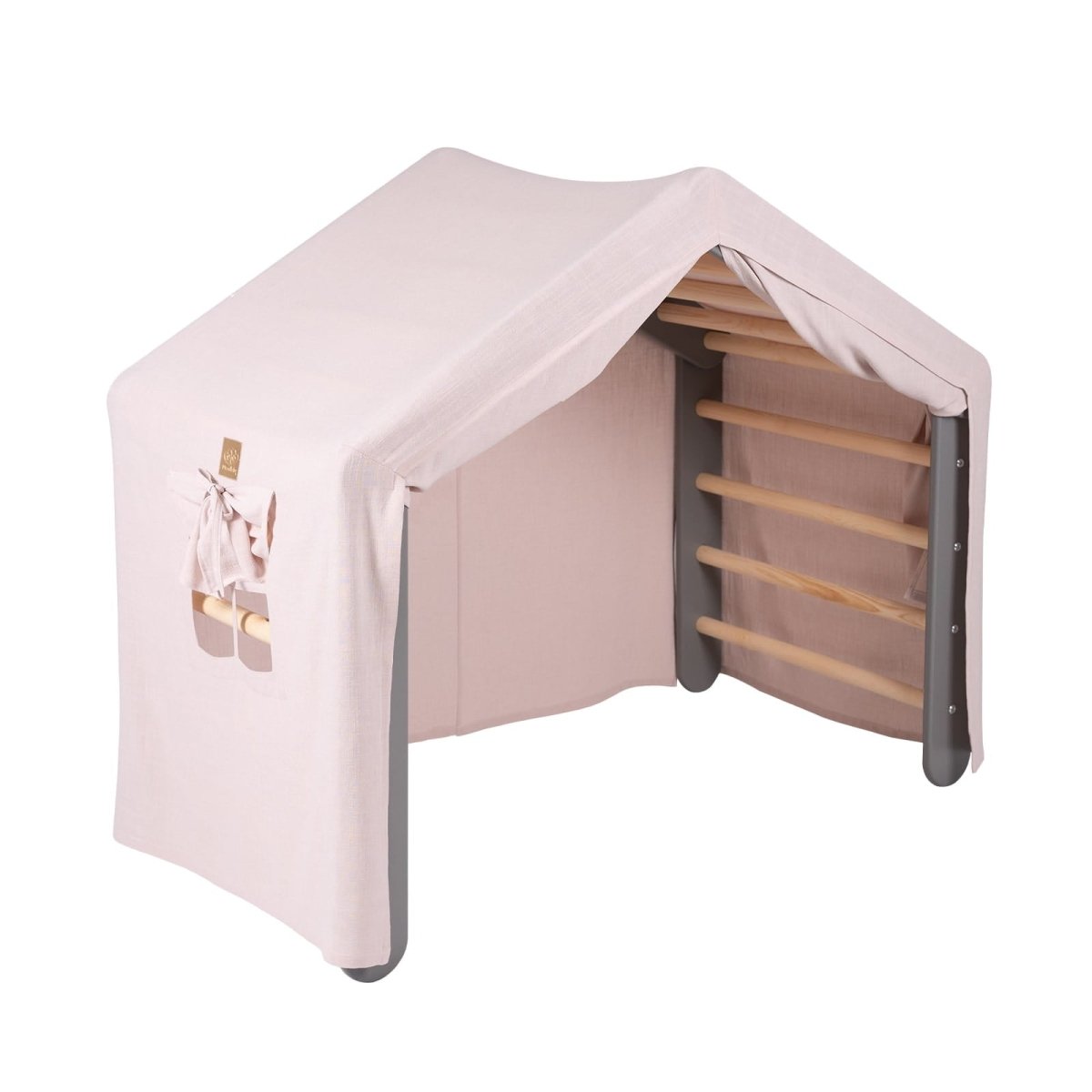 Indoor Large Wooden Montessori Climbing Ladder with Tent Cover for Kids (Pink) – Foldable Birch Plywood Frame (Grey) - Tiny Tugz™