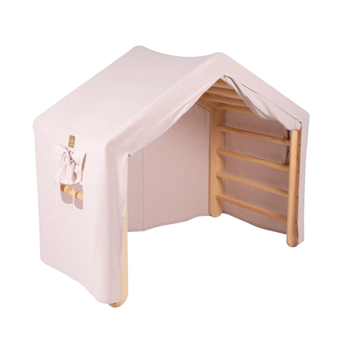 Indoor Large Wooden Montessori Climbing Ladder with Tent Cover for Kids (Pink) – Foldable Birch Plywood Frame (Natural Wood) - Tiny Tugz™