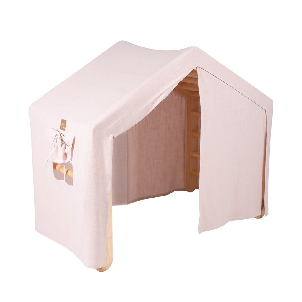 Indoor Large Wooden Montessori Climbing Ladder with Tent Cover for Kids (Pink) – Foldable Birch Plywood Frame (Natural Wood) - Tiny Tugz™