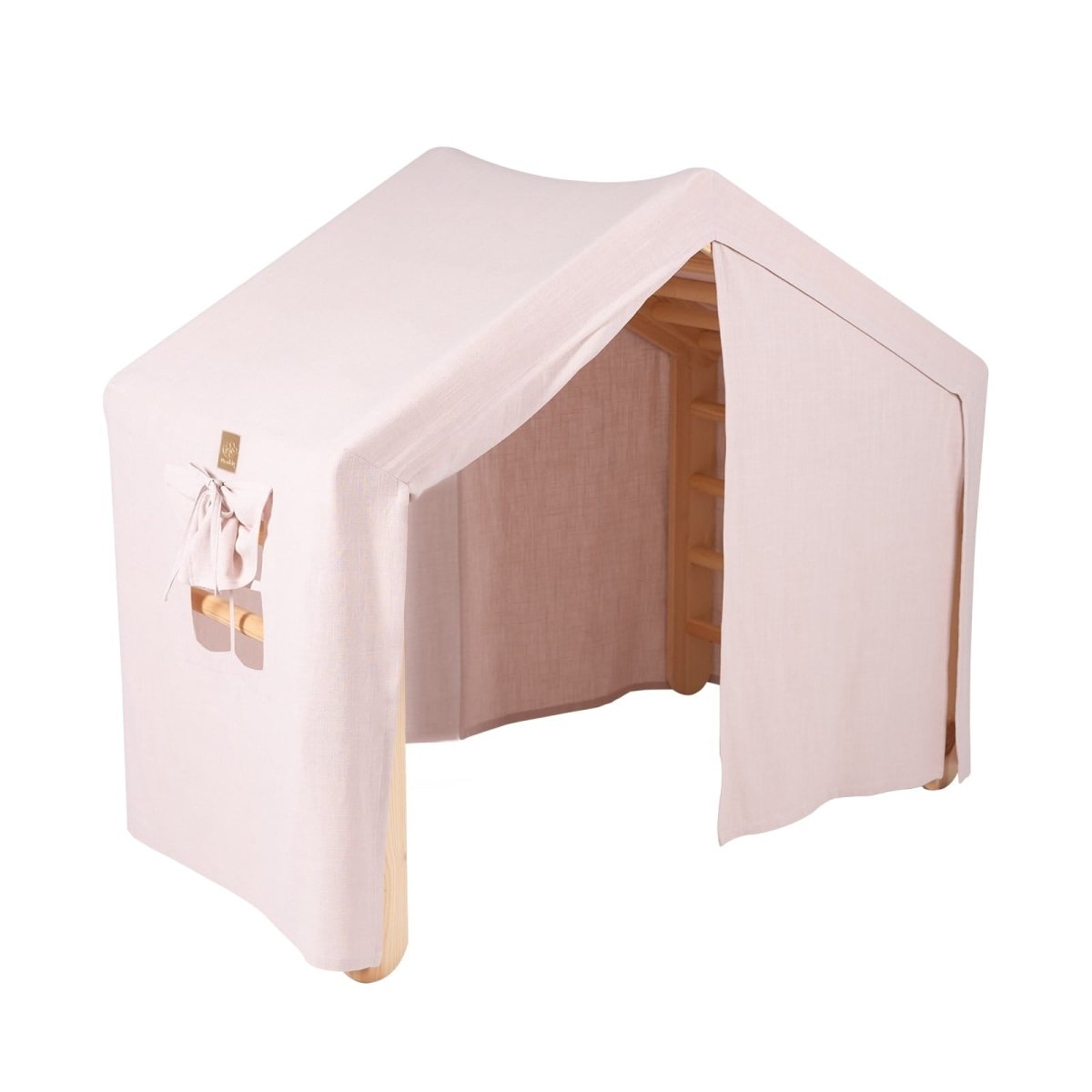 Indoor Large Wooden Montessori Climbing Ladder with Tent Cover for Kids (Pink) – Foldable Birch Plywood Frame (Natural Wood) - Tiny Tugz™