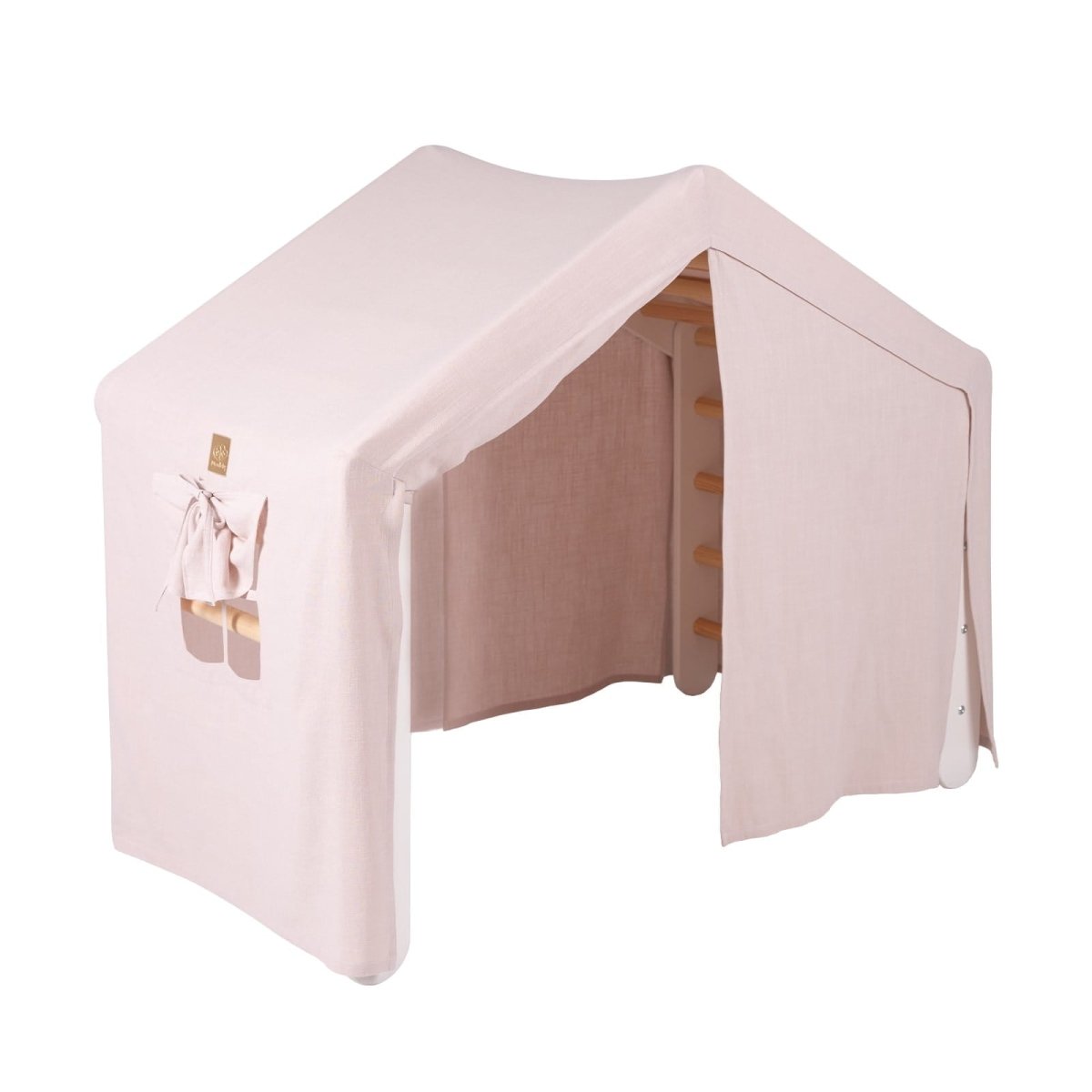 Indoor Large Wooden Montessori Climbing Ladder with Tent Cover for Kids (Pink) – Foldable Birch Plywood Frame (White) - Tiny Tugz™