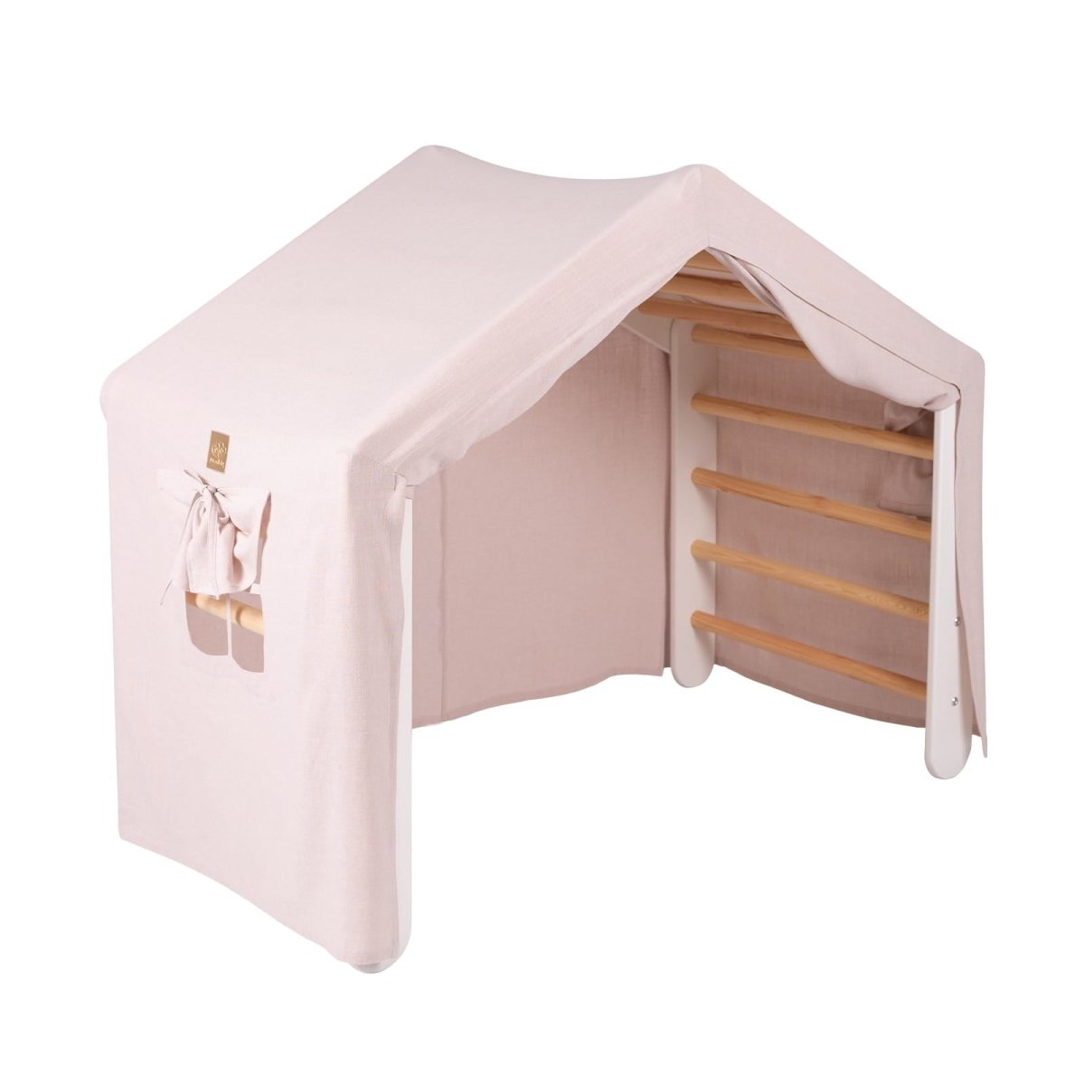 Indoor Large Wooden Montessori Climbing Ladder with Tent Cover for Kids (Pink) – Foldable Birch Plywood Frame (White) - Tiny Tugz™