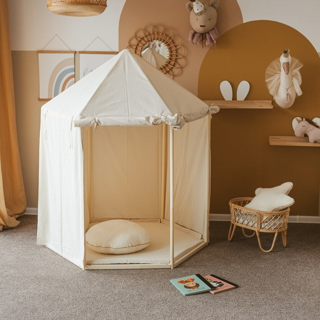 Indoor Pavilion Playhouse Tent - Natural Canvas - Wooden Frame, 120 x 120 cm - Tiny Tugz™