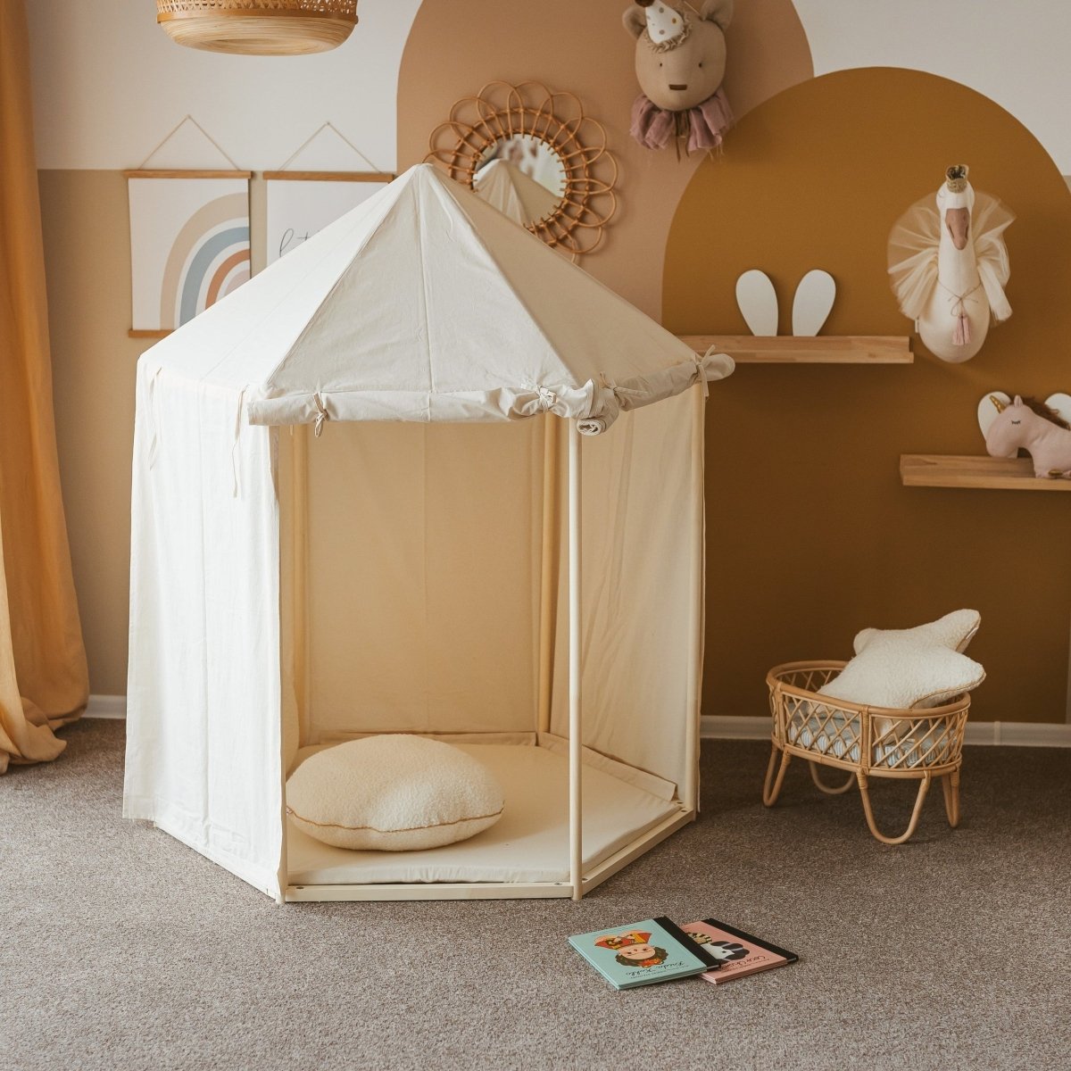 Indoor Pavilion Playhouse Tent - Natural Canvas - Wooden Frame, 120 x 120 cm - Tiny Tugz™