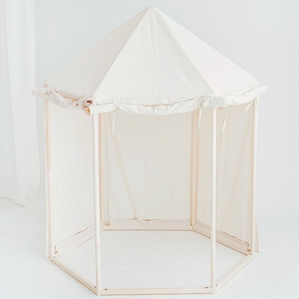 Indoor Pavilion Playhouse Tent - Natural Canvas - Wooden Frame, 120 x 120 cm - Tiny Tugz™