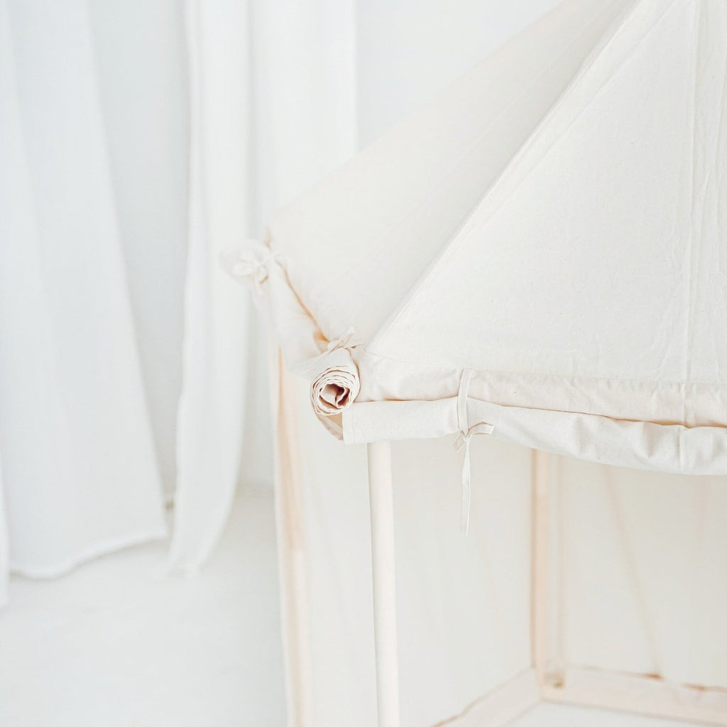 Indoor Pavilion Playhouse Tent - Natural Canvas - Wooden Frame, 120 x 120 cm - Tiny Tugz™