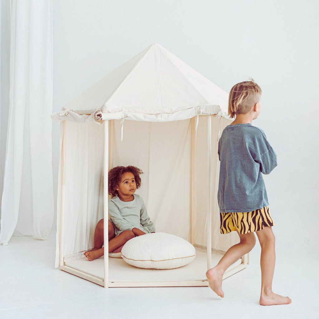 Indoor Pavilion Playhouse Tent - Natural Canvas - Wooden Frame, 120 x 120 cm - Tiny Tugz™