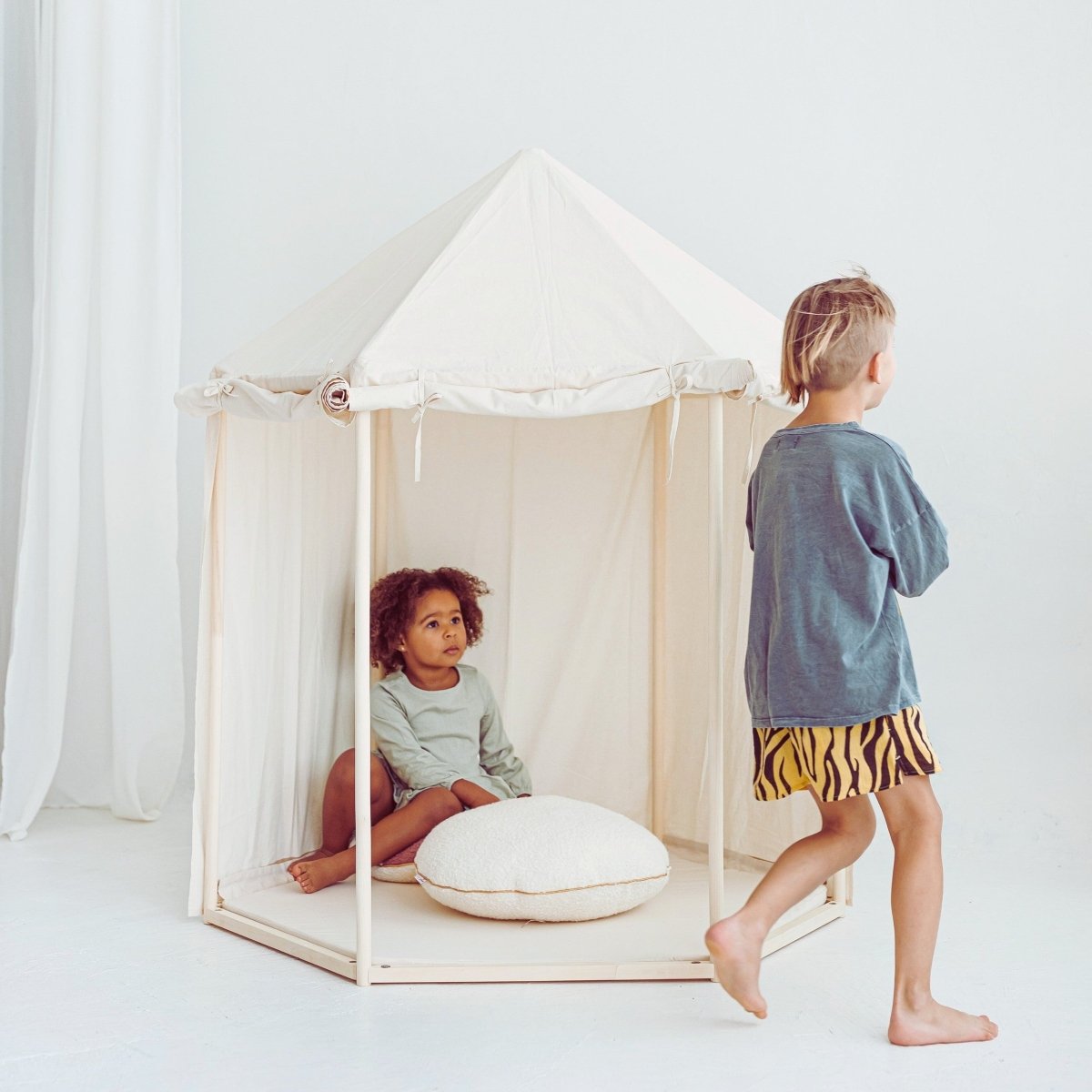Indoor Pavilion Playhouse Tent - Natural Canvas - Wooden Frame, 120 x 120 cm - Tiny Tugz™