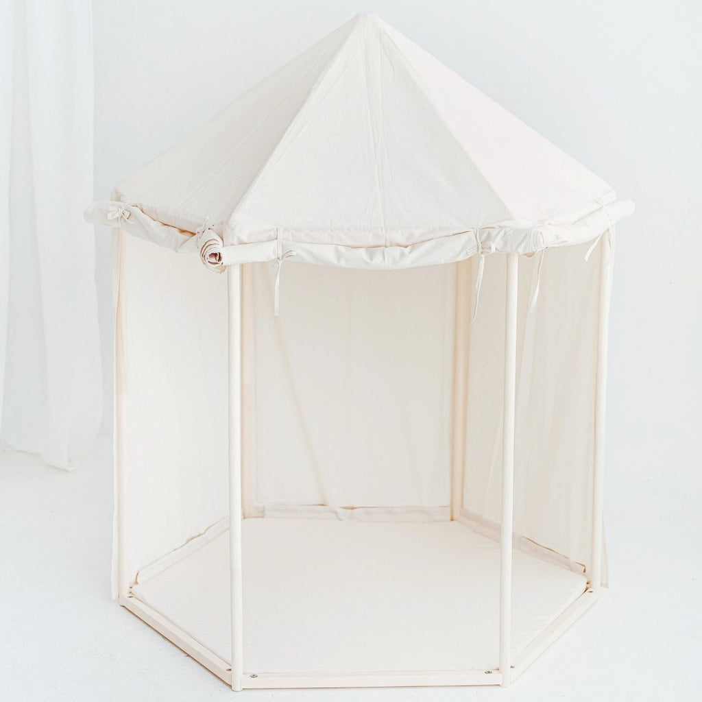Indoor Pavilion Playhouse Tent - Natural Canvas - Wooden Frame, 120 x 120 cm - Tiny Tugz™