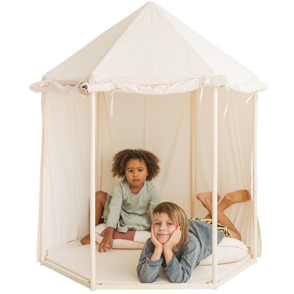 Indoor Pavilion Playhouse Tent - Natural Canvas - Wooden Frame, 120 x 120 cm - Tiny Tugz™