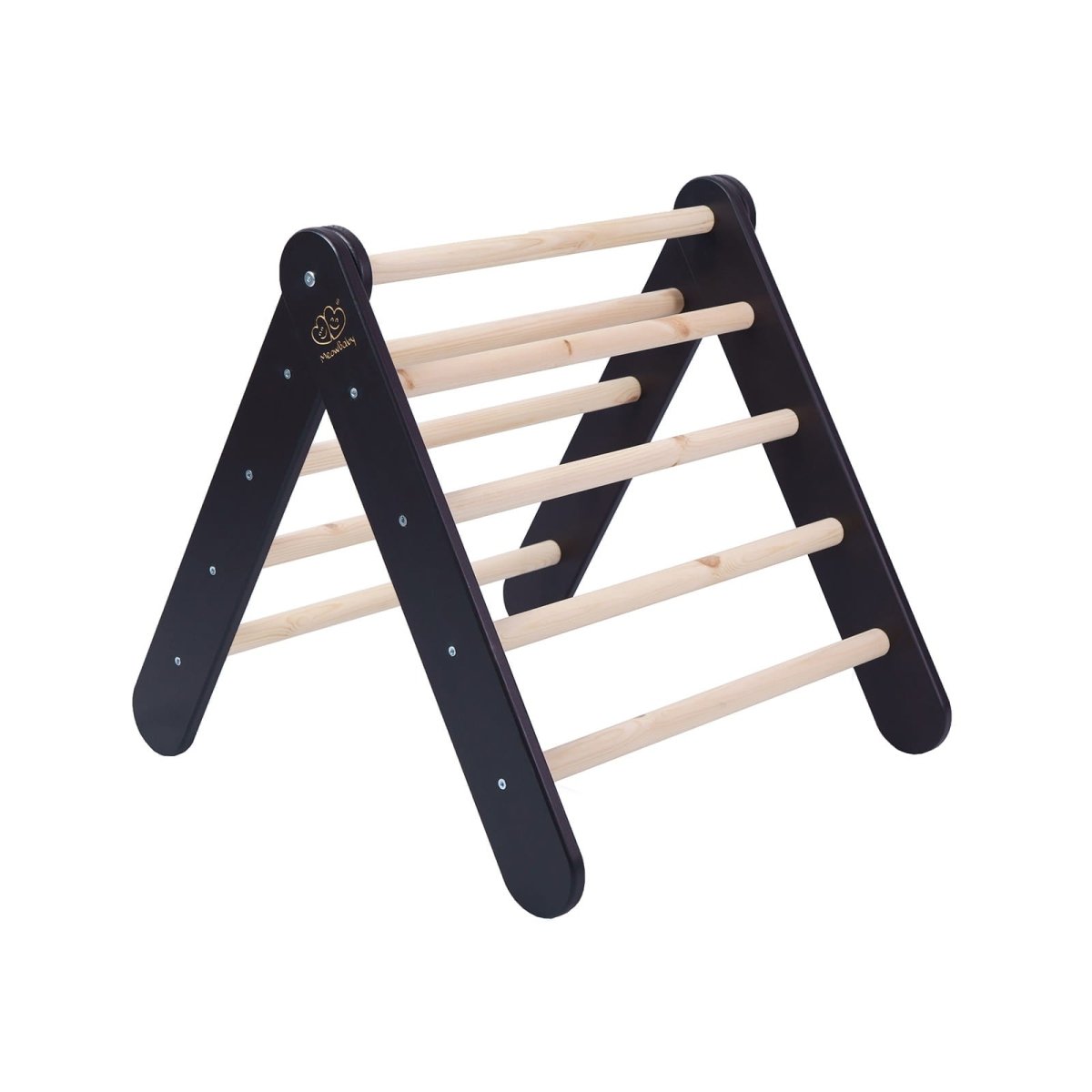 Indoor Wooden Climbing Frame with Slide & Ladder Wall – Montessori 2-in-1 Set (Black) - Tiny Tugz™