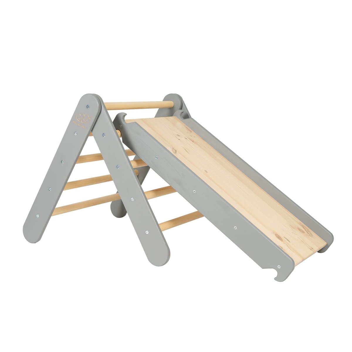 Indoor Wooden Climbing Frame with Slide & Ladder Wall – Montessori 2-in-1 Set (Grey) - Tiny Tugz™