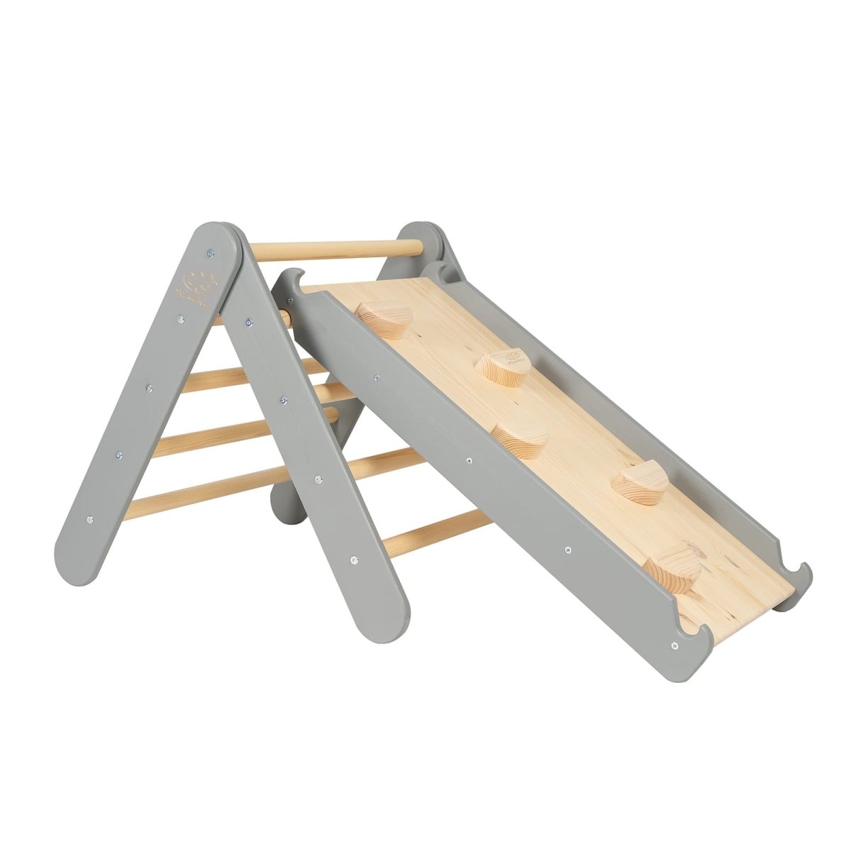 Indoor Wooden Climbing Frame with Slide & Ladder Wall – Montessori 2-in-1 Set (Grey) - Tiny Tugz™