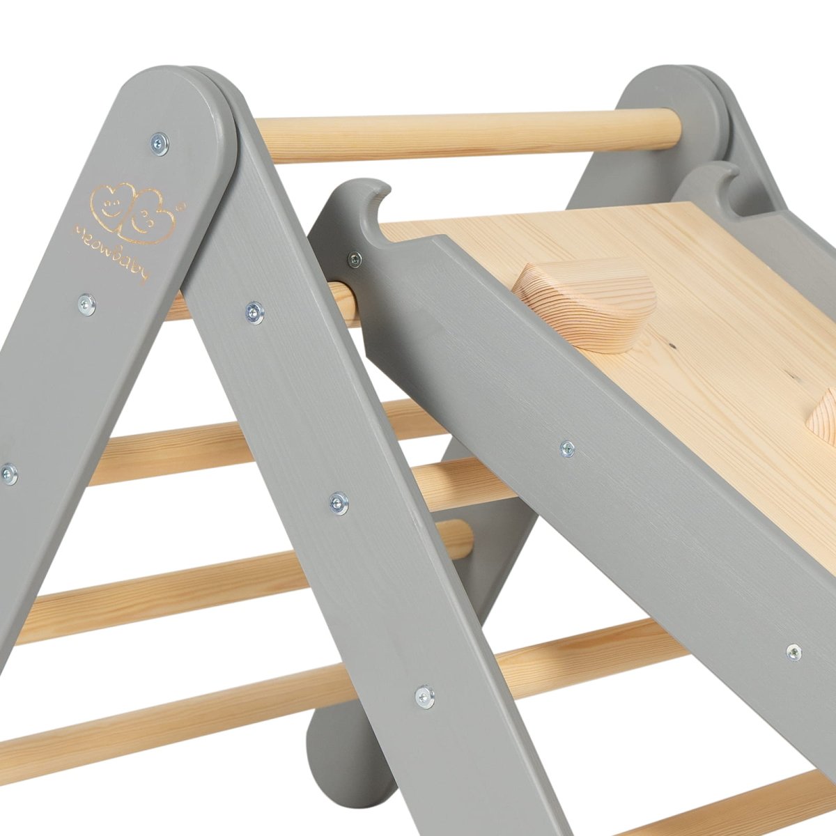 Indoor Wooden Climbing Frame with Slide & Ladder Wall – Montessori 2-in-1 Set (Grey) - Tiny Tugz™
