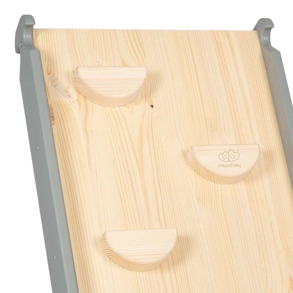 Indoor Wooden Climbing Frame with Slide & Ladder Wall – Montessori 2-in-1 Set (Grey) - Tiny Tugz™
