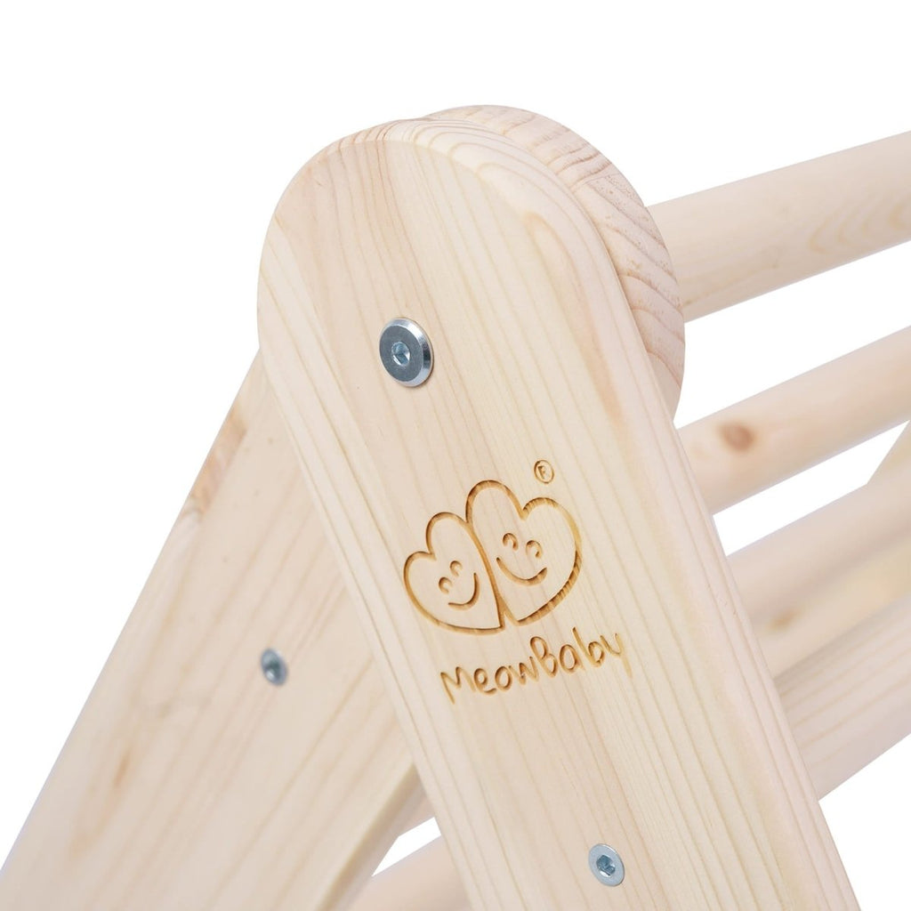 Indoor Wooden Climbing Frame with Slide & Ladder Wall – Montessori 2-in-1 Set (Natural Wood) - Tiny Tugz™