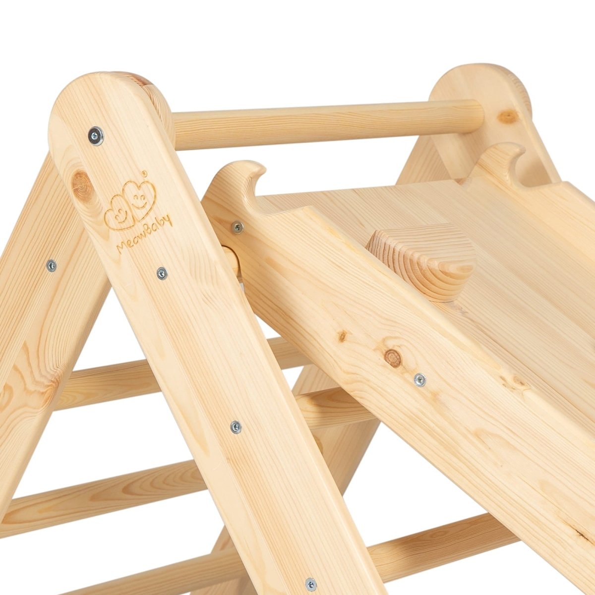 Indoor Wooden Climbing Frame with Slide & Ladder Wall – Montessori 2-in-1 Set (Natural Wood) - Tiny Tugz™