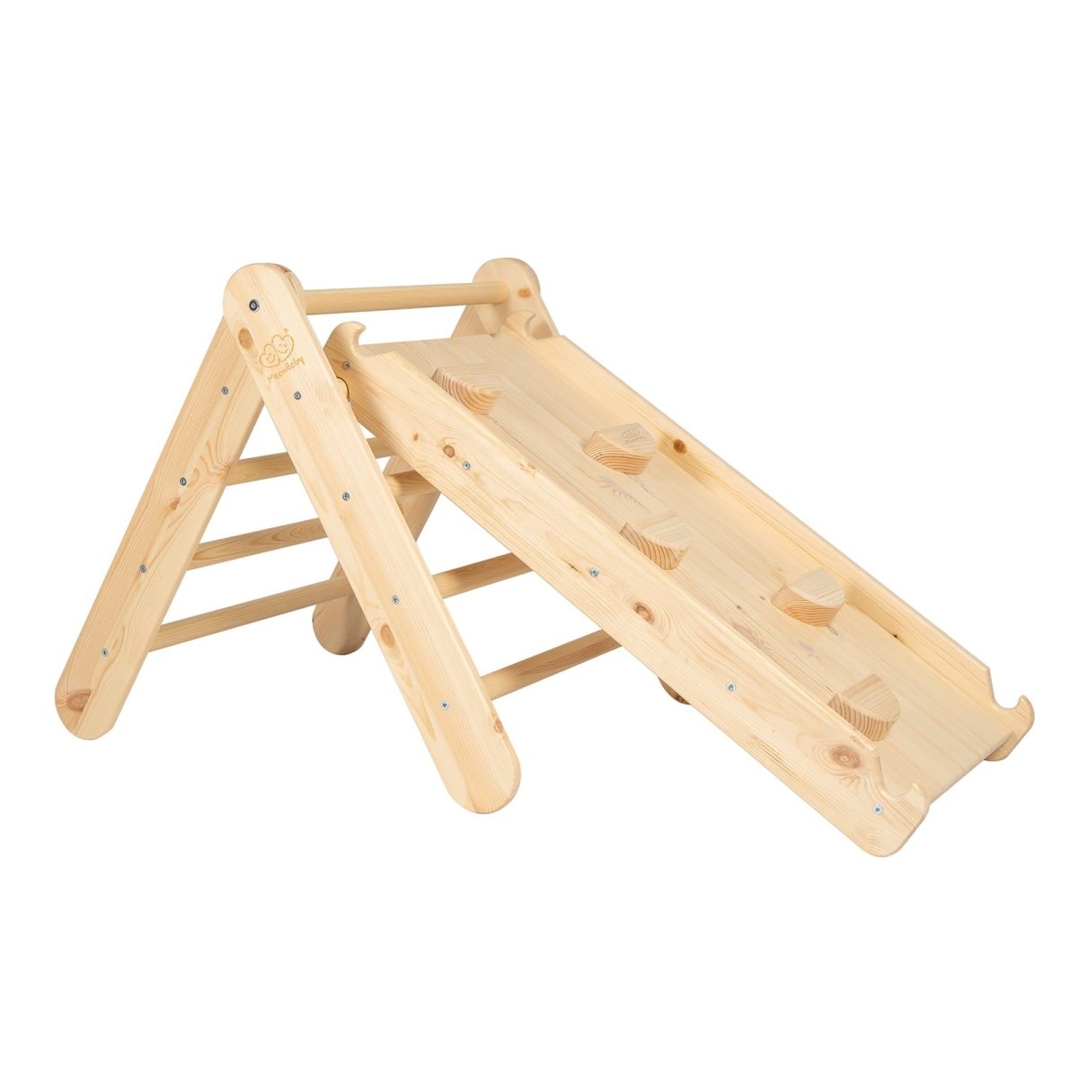Indoor Wooden Climbing Frame with Slide & Ladder Wall – Montessori 2-in-1 Set (Natural Wood) - Tiny Tugz™