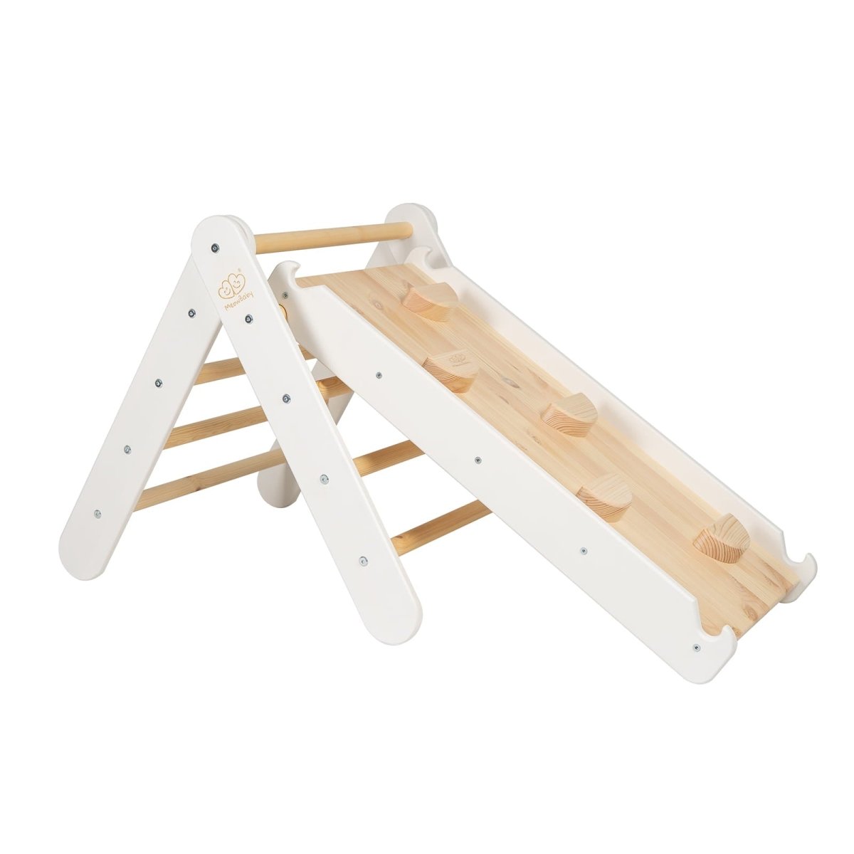 Indoor Wooden Climbing Frame with Slide & Ladder Wall – Montessori 2-in-1 Set (White) - Tiny Tugz™