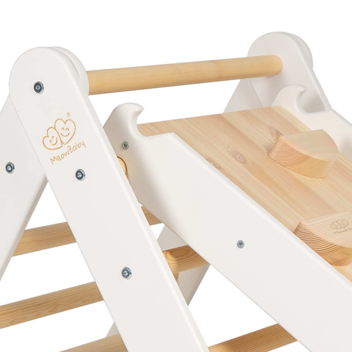 Indoor Wooden Climbing Frame with Slide & Ladder Wall – Montessori 2-in-1 Set (White) - Tiny Tugz™