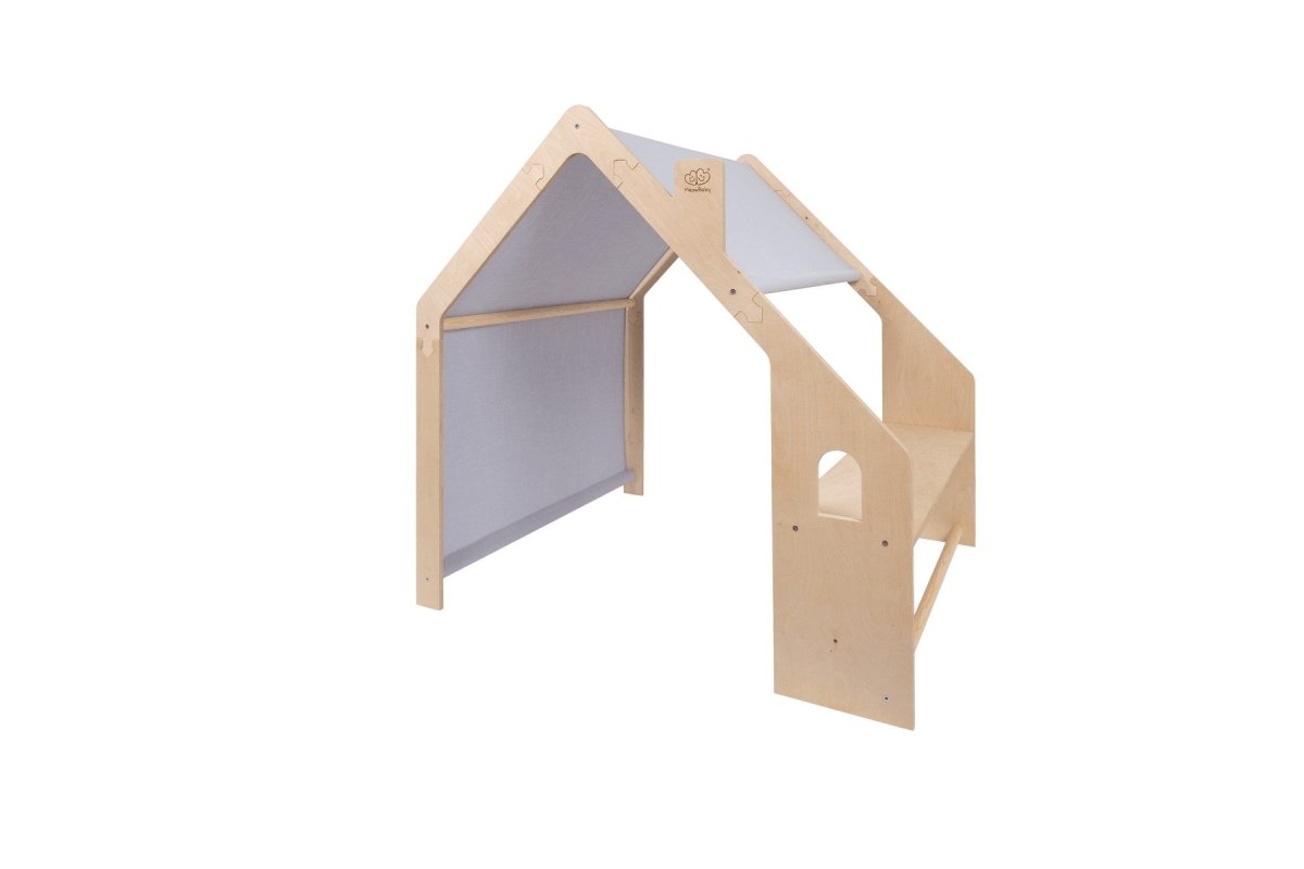 Indoor Wooden Playhouse for Kids (Natural Wood) with Canopy (Blue) - Tiny Tugz™