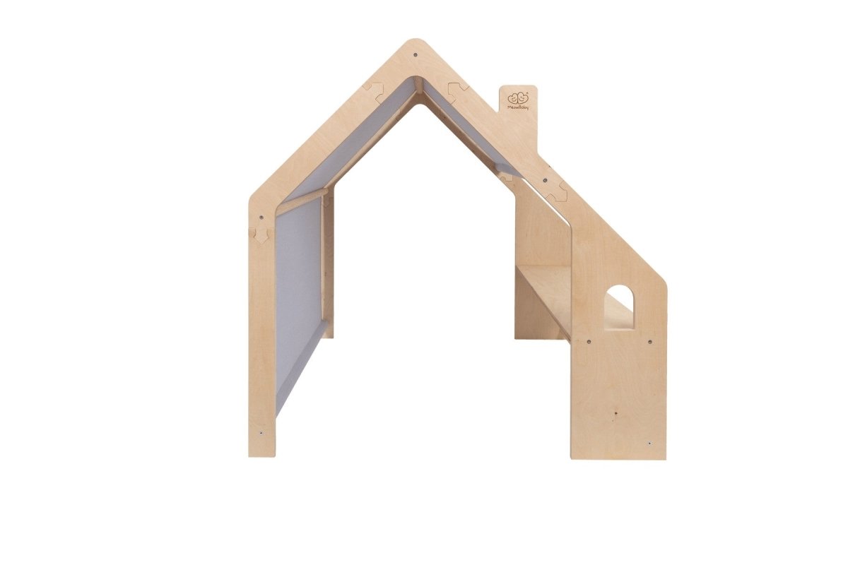 Indoor Wooden Playhouse for Kids (Natural Wood) with Canopy (Blue) - Tiny Tugz™