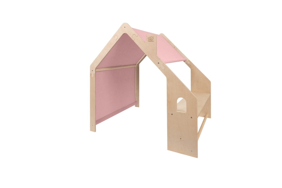 Indoor Wooden Playhouse for Kids (Natural Wood) with Canopy (Pink) - Tiny Tugz™