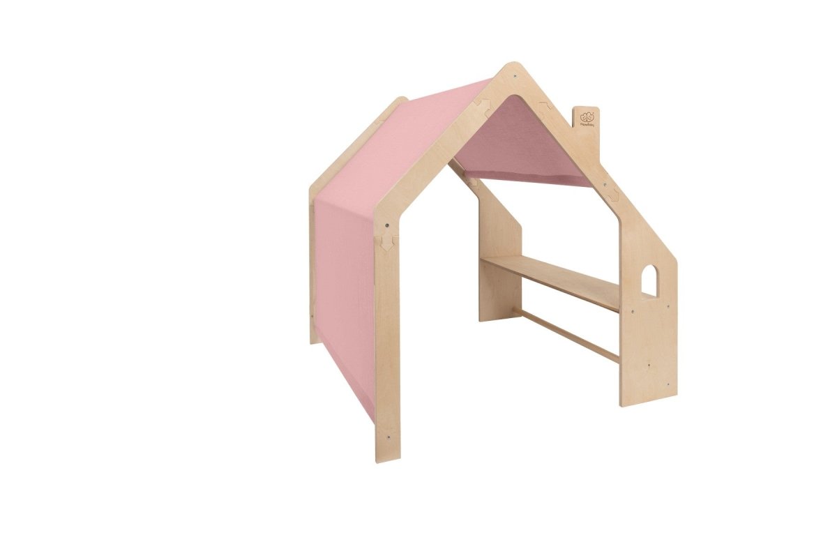 Indoor Wooden Playhouse for Kids (Natural Wood) with Canopy (Pink) - Tiny Tugz™