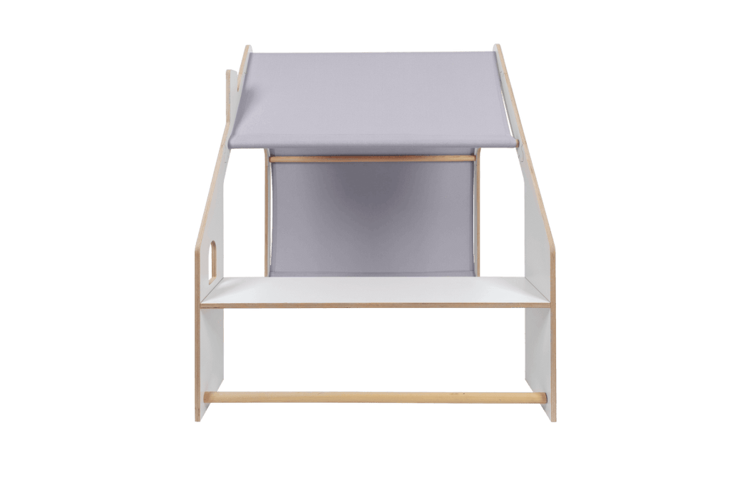 Indoor Wooden Playhouse for Kids (White) with Canopy (Blue) - Tiny Tugz™