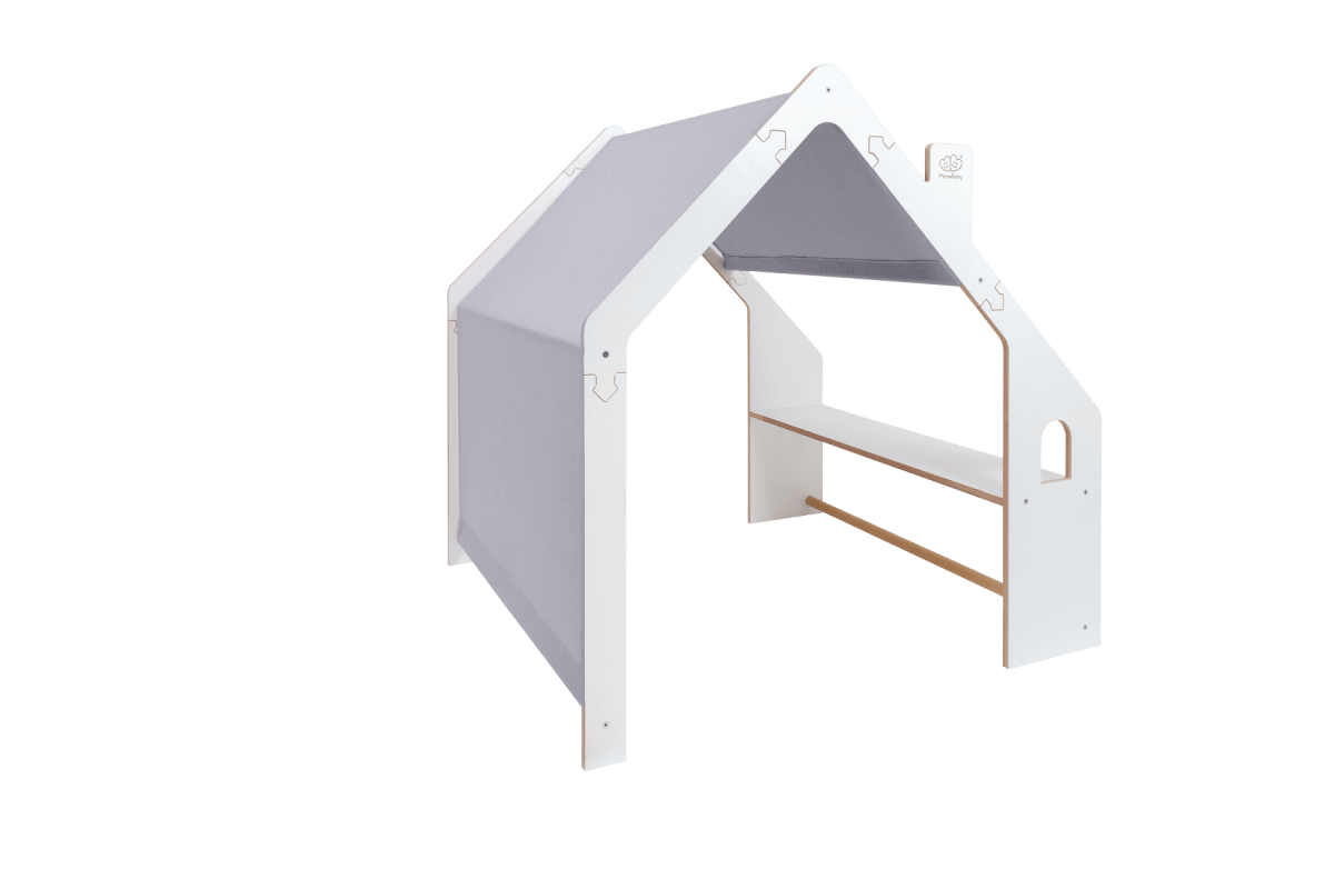 Indoor Wooden Playhouse for Kids (White) with Canopy (Blue) - Tiny Tugz™