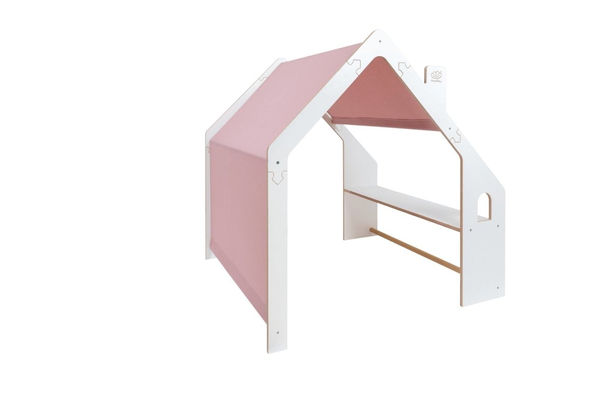 Indoor Wooden Playhouse for Kids (White) with Canopy (Pink) - Tiny Tugz™