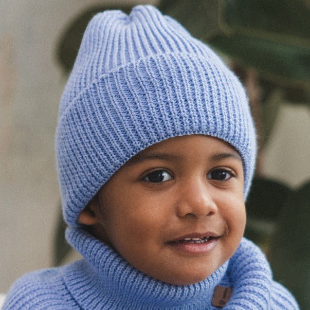 Kids 100% Merino Wool Beanie (Sky Blue) - Tiny Tugz™