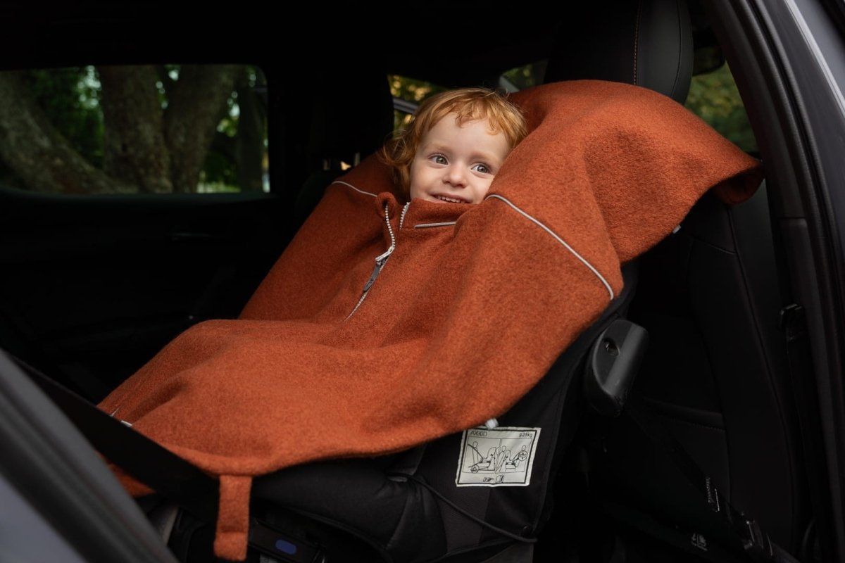 Kids 100% Merino Wool Car Poncho – Car Seat Safe (Fox) - Tiny Tugz™