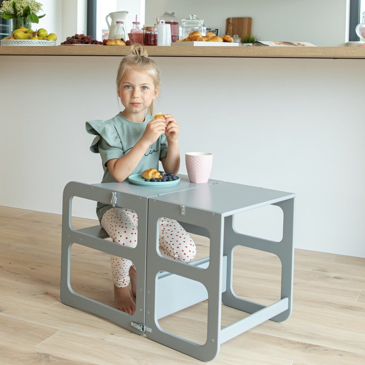 Kids 2-in-1 Convertible Kitchen Tower & Table Set – Montessori Style - Tiny Tugz™