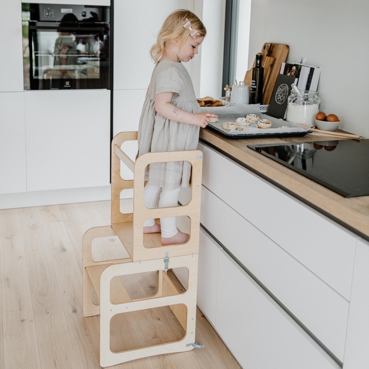 Kids 2-in-1 Convertible Kitchen Tower & Table Set – Montessori Style - Tiny Tugz™