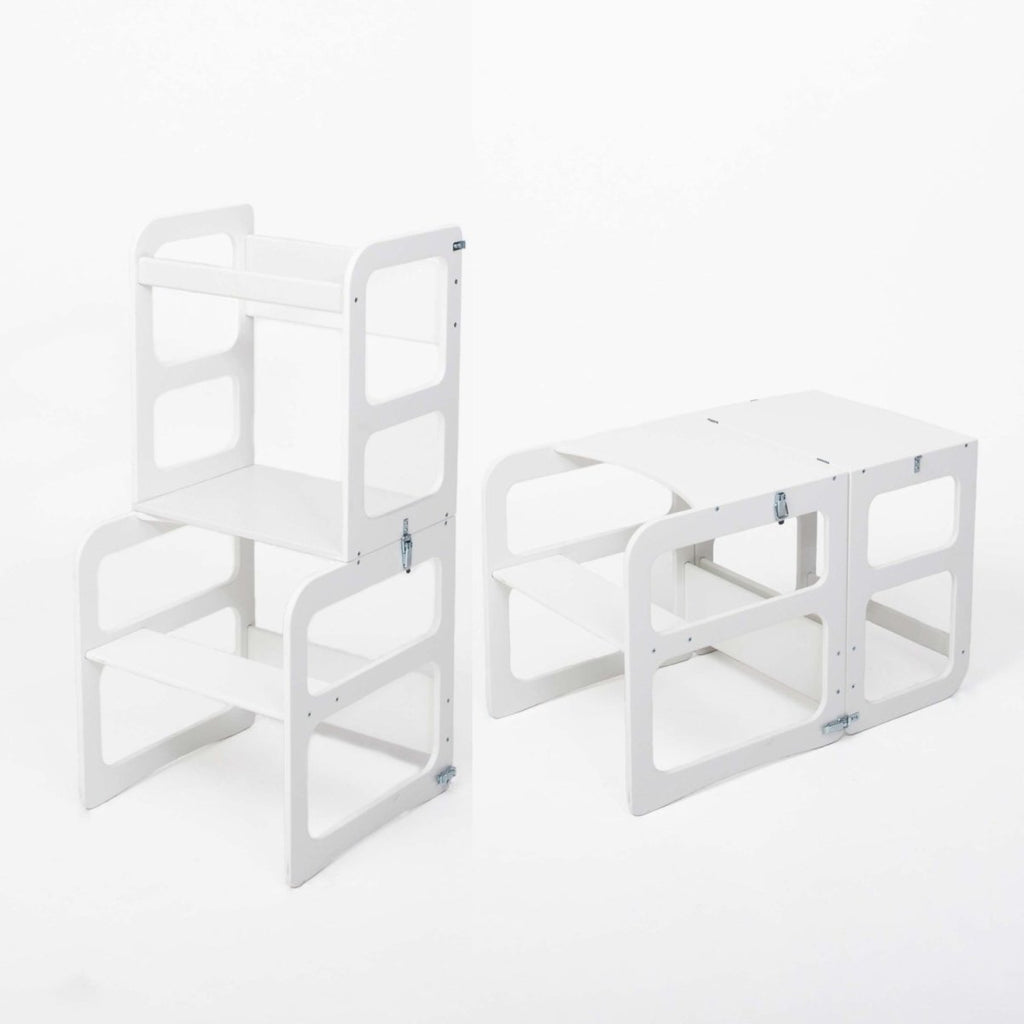 Kids 2-in-1 Convertible Kitchen Tower & Table Set – Montessori Style - Tiny Tugz™
