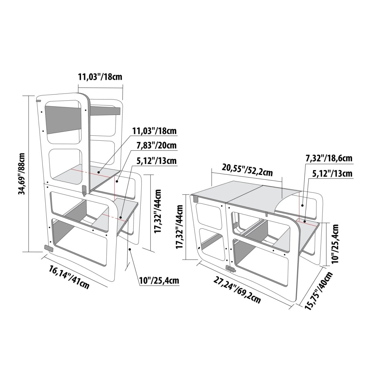 Kids 2-in-1 Convertible Kitchen Tower & Table Set – Montessori Style - Tiny Tugz™
