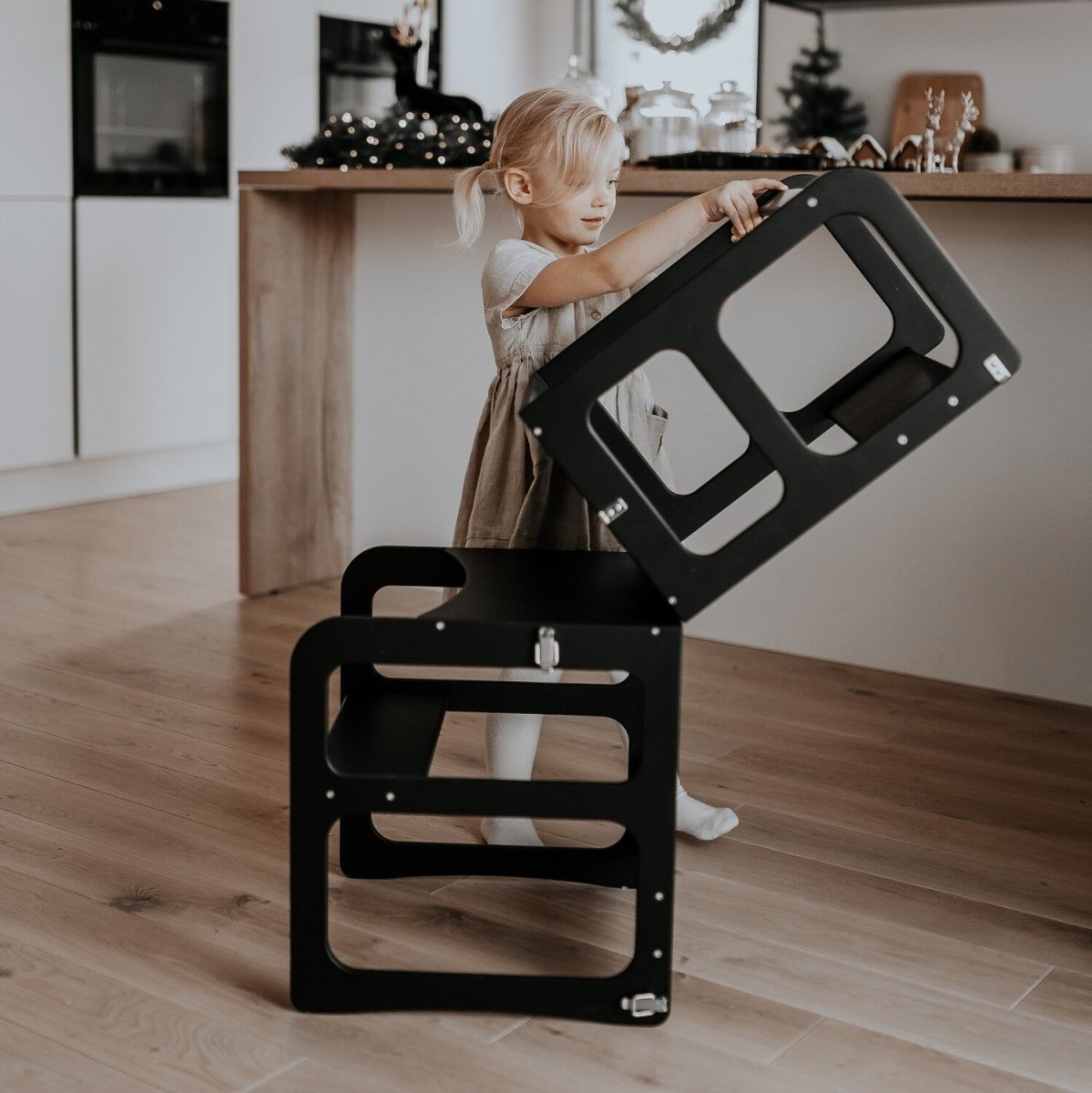 Kids 2-in-1 Convertible Kitchen Tower & Table Set – Montessori Style - Tiny Tugz™