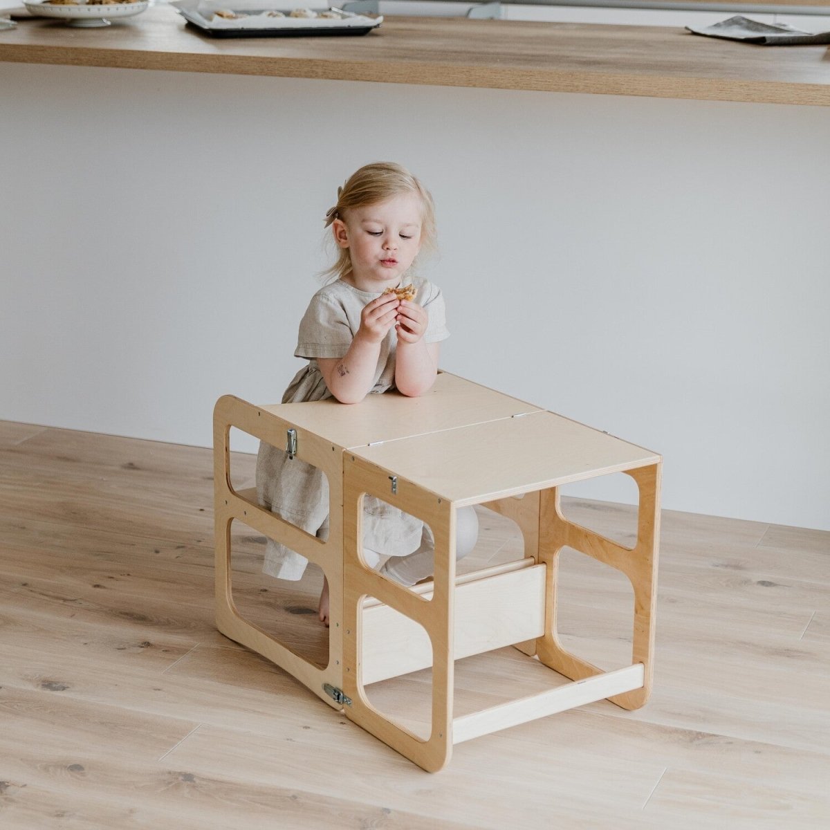 Kids 2-in-1 Convertible Kitchen Tower & Table Set – Montessori Style - Tiny Tugz™