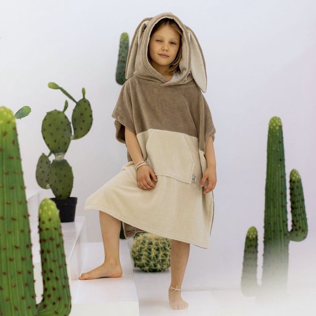 Kids Bamboo & Cotton Blend Poncho (Beige Bunny) - Tiny Tugz™