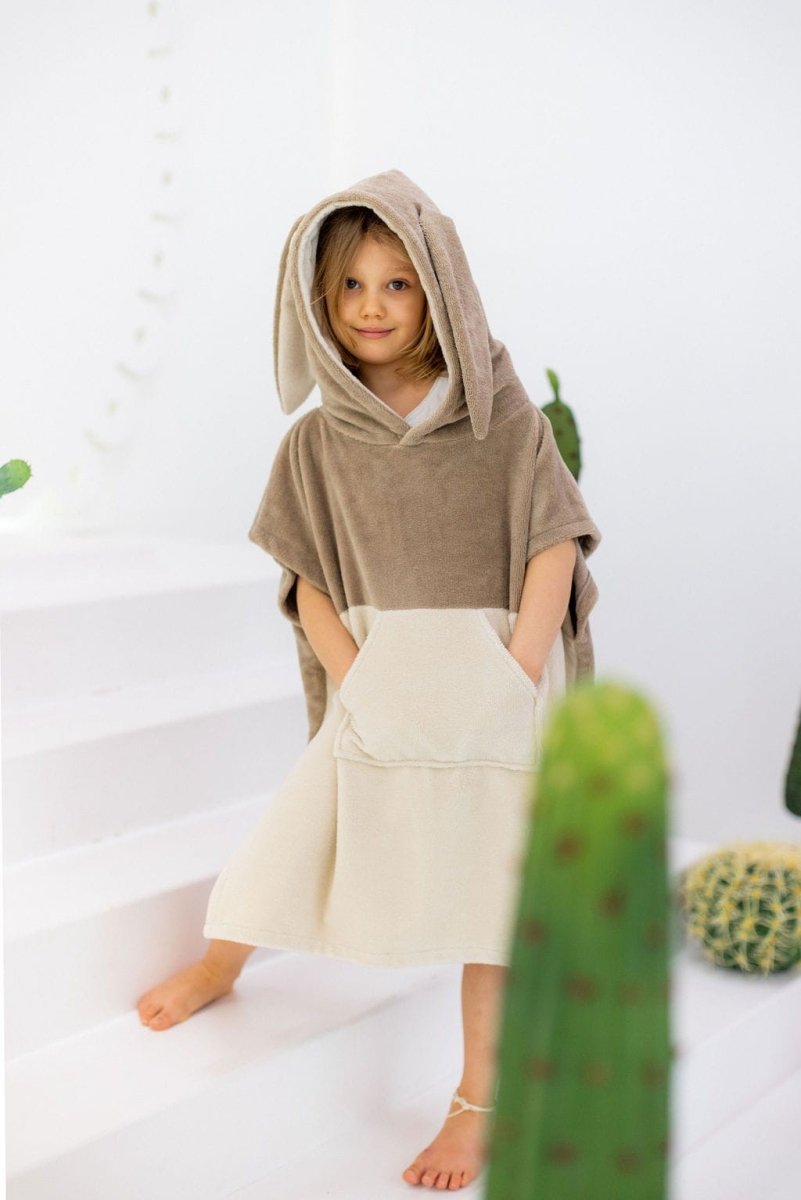 Kids Bamboo & Cotton Blend Poncho (Beige Bunny) - Tiny Tugz™
