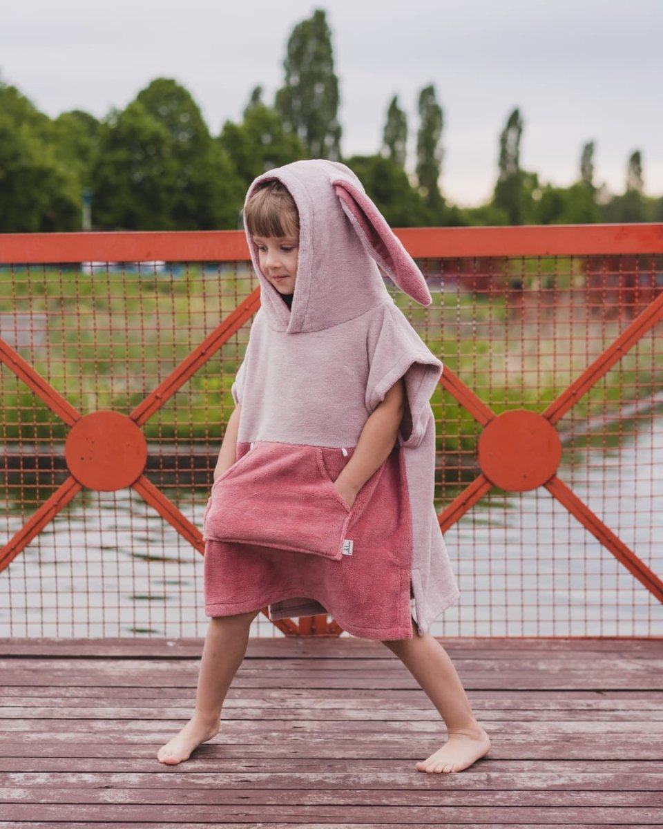 Kids Bamboo & Cotton Blend Poncho (Pink Bunny) - Tiny Tugz™
