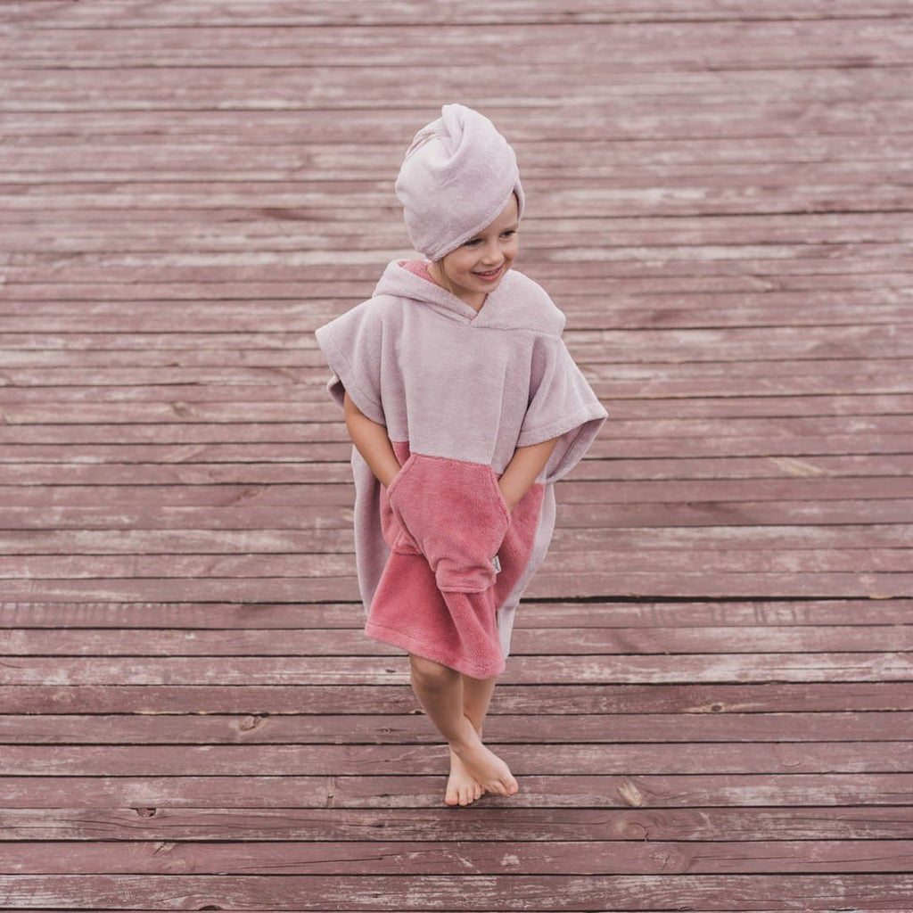 Kids Bamboo & Cotton Blend Poncho (Pink Bunny) - Tiny Tugz™