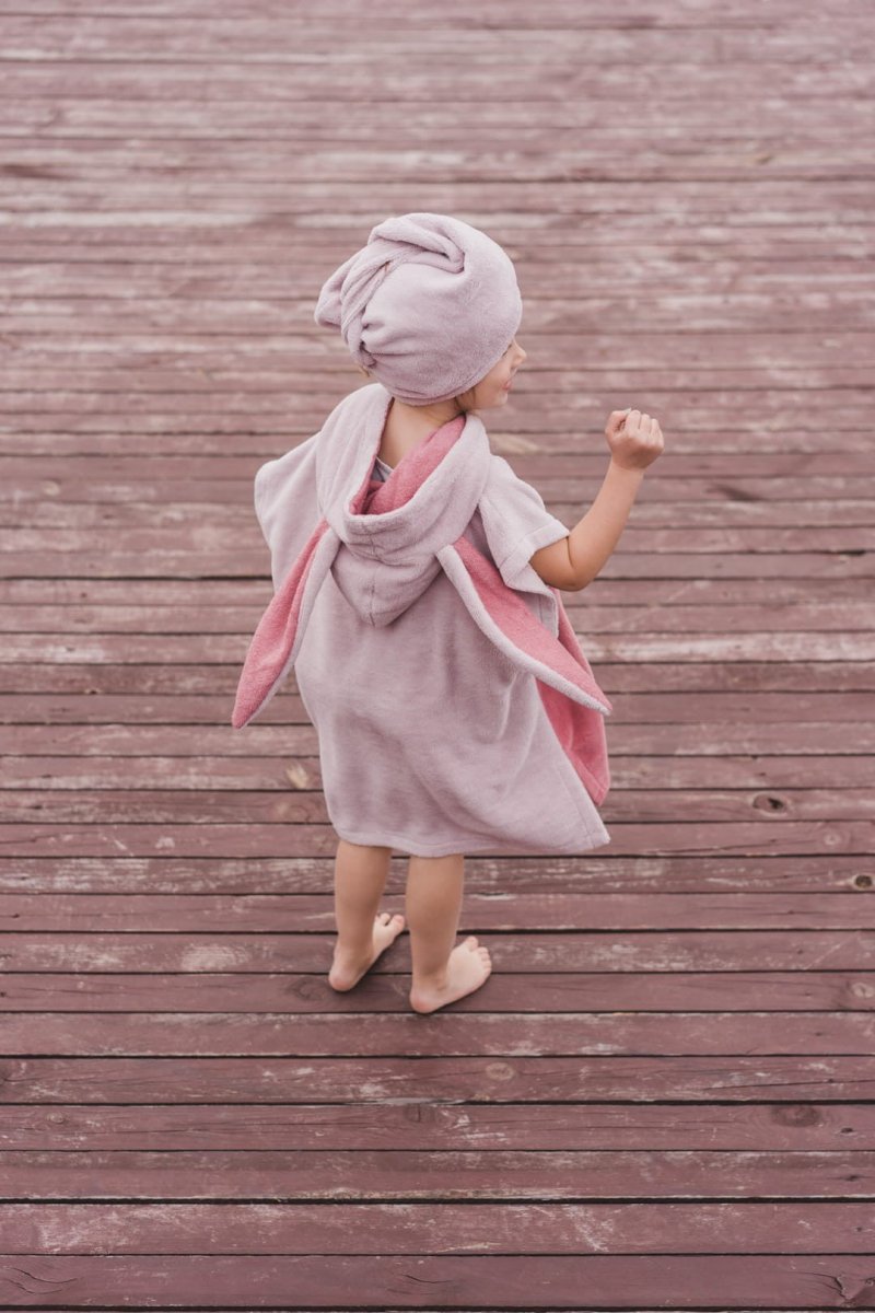 Kids Bamboo & Cotton Blend Poncho (Pink Bunny) - Tiny Tugz™