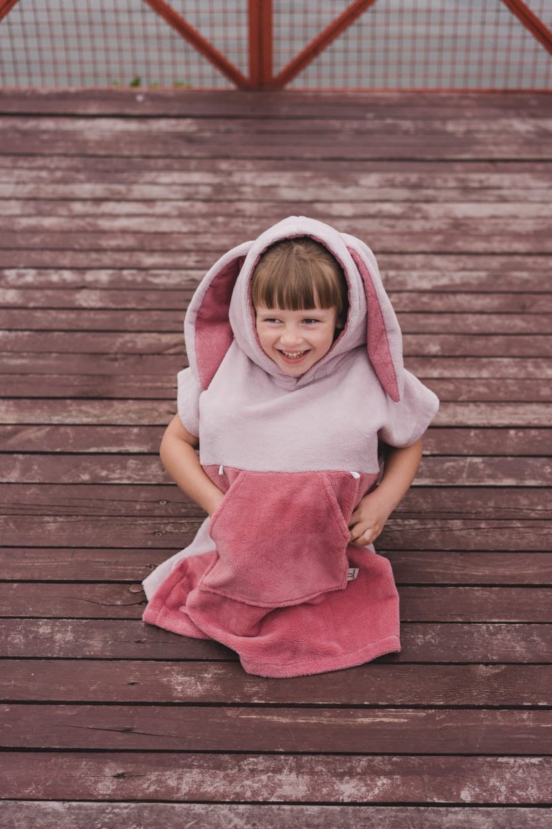 Kids Bamboo & Cotton Blend Poncho (Pink Bunny) - Tiny Tugz™