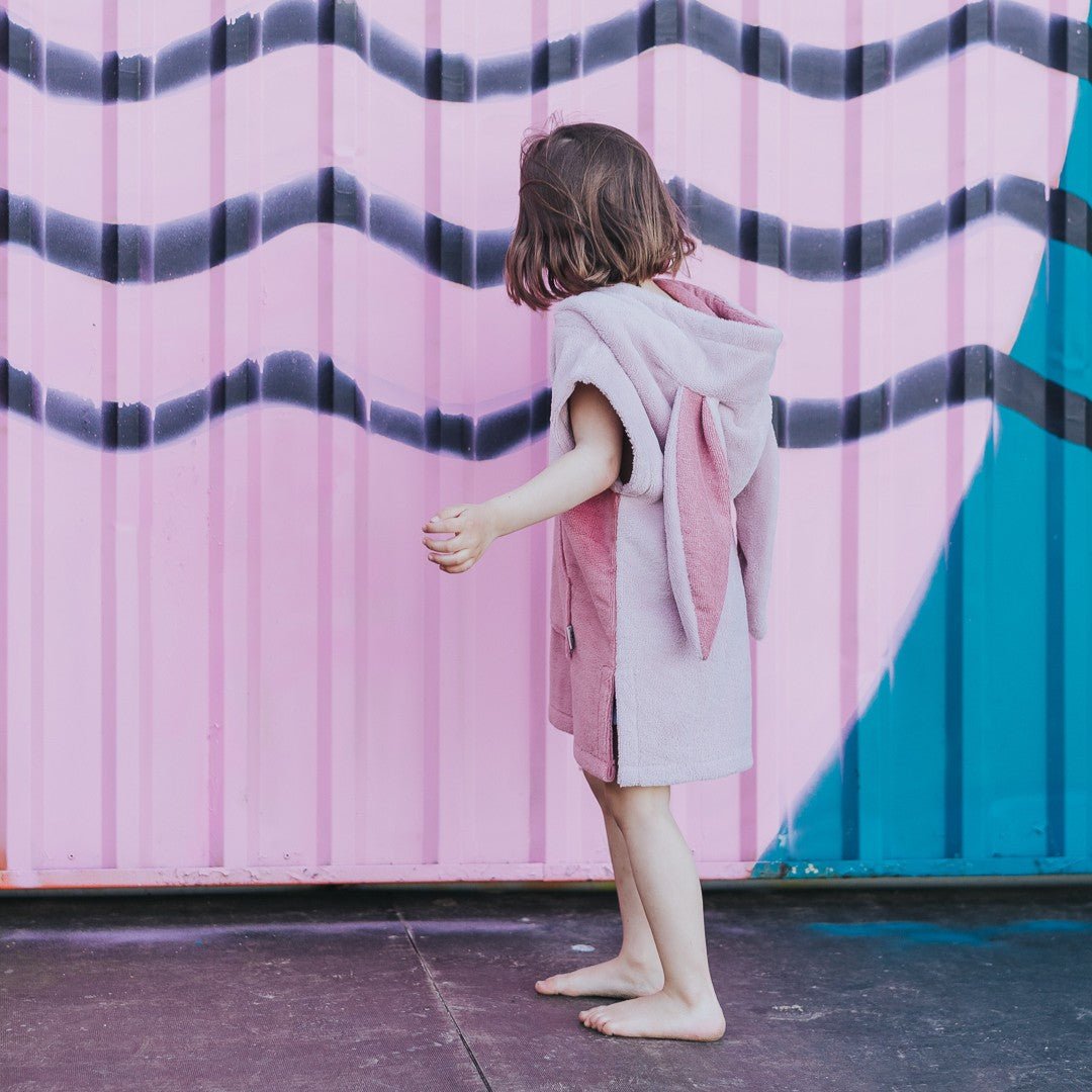 Kids Bamboo & Cotton Blend Poncho (Pink Bunny) - Tiny Tugz™