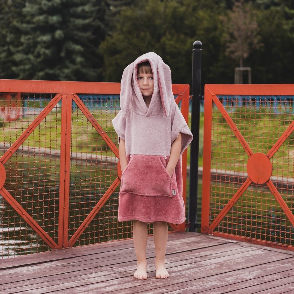 Kids Bamboo & Cotton Blend Poncho (Pink Bunny) - Tiny Tugz™