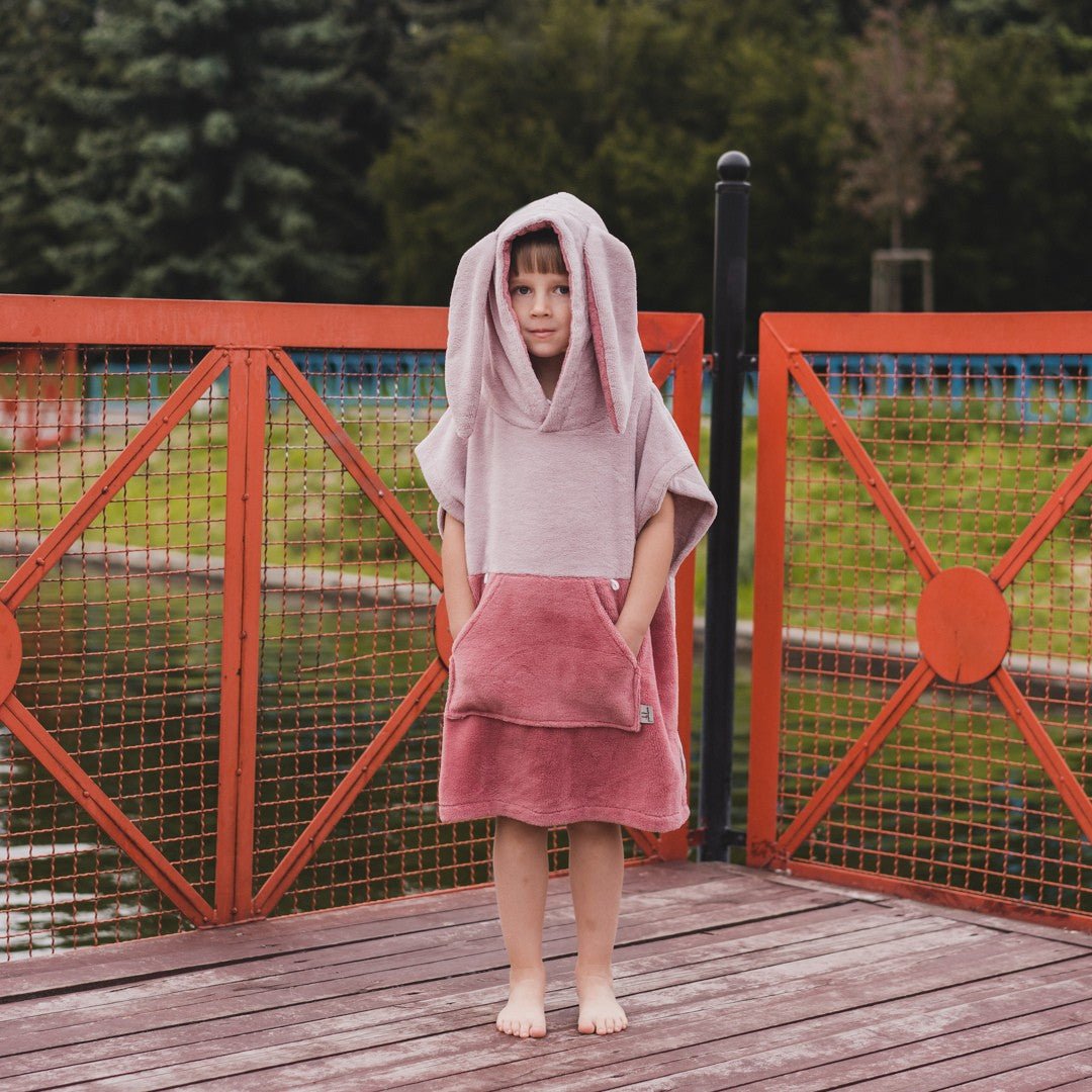 Kids Bamboo & Cotton Blend Poncho (Pink Bunny) - Tiny Tugz™